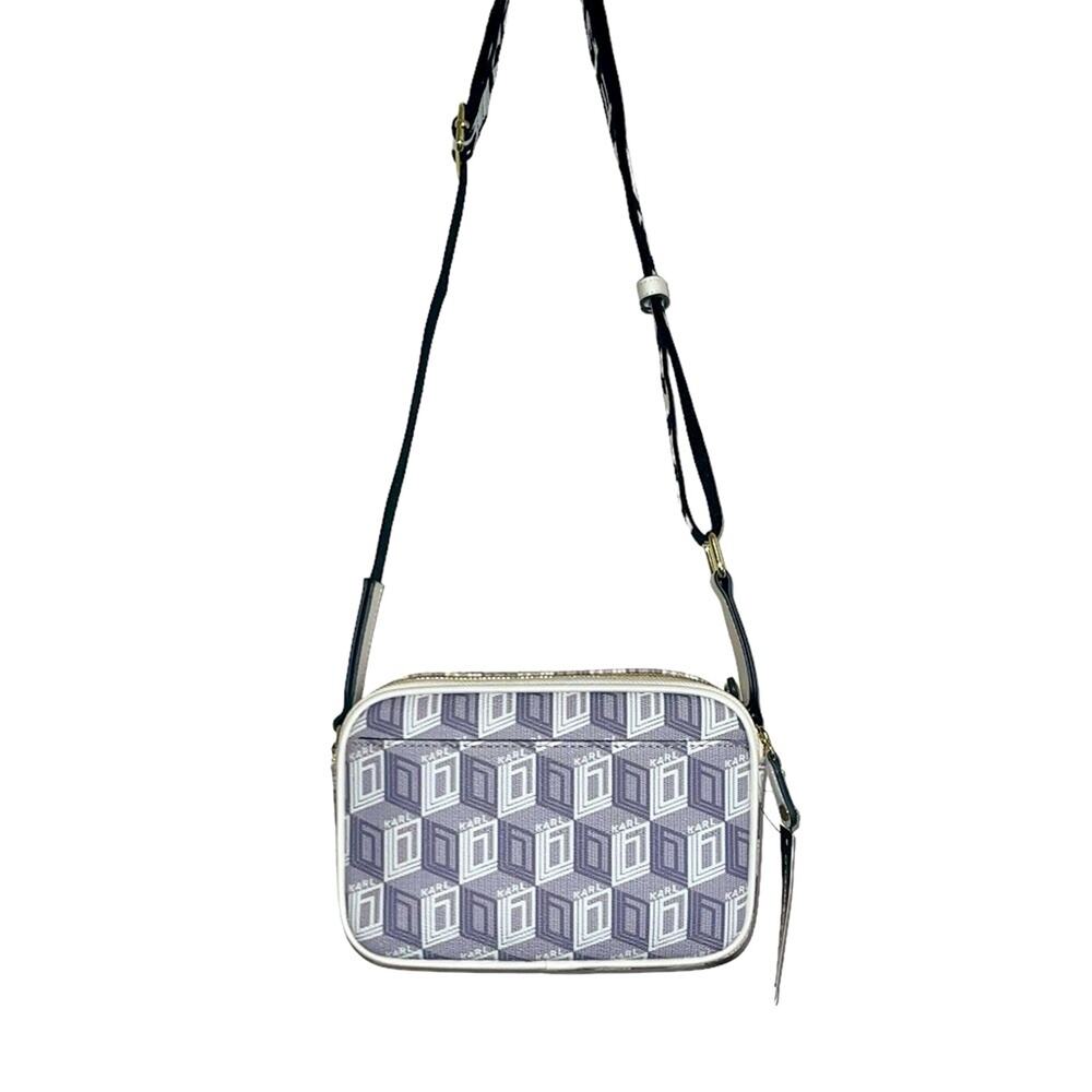 KARL LAGERFELD PARIS Maybelle Geometric Pattern Crossbody Purse White Gray - Picture 7 of 7